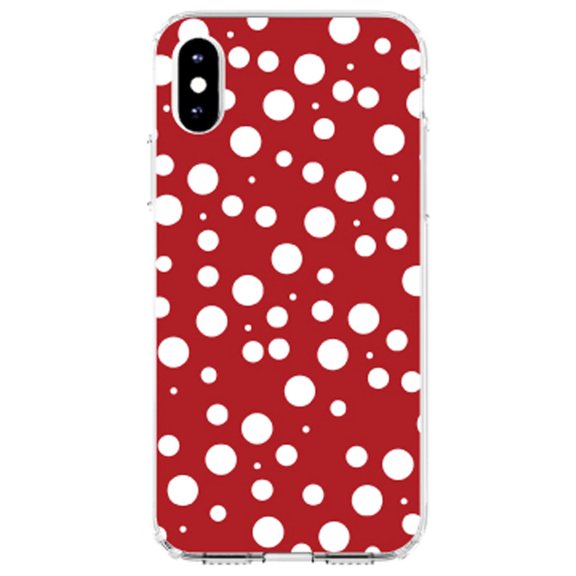 DistinctInk Clear Shockproof Hybrid Case for iPhone X / XS (5.8" Screen) - TPU Bumper, Acrylic Back, Tempered Glass Screen Protector - Red White Bubbles Polka Dots - Polka Dot Pattern
