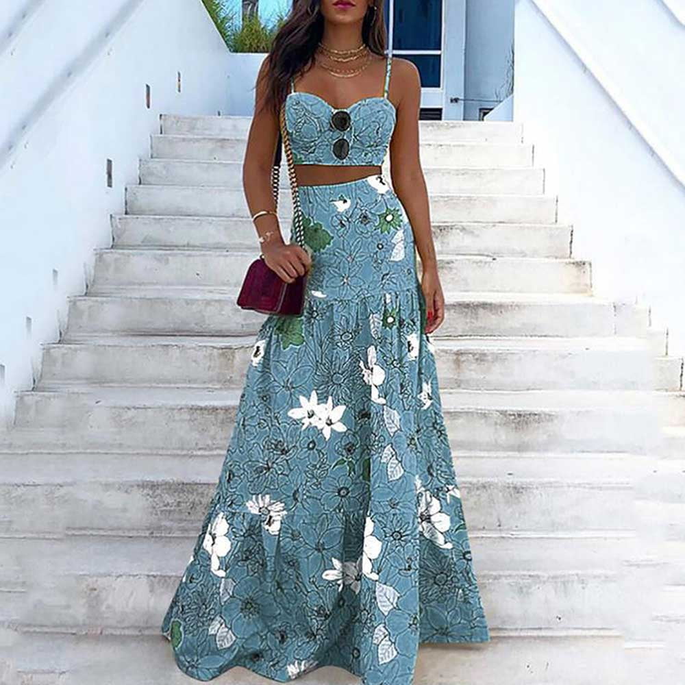 floral two piece skirt and top