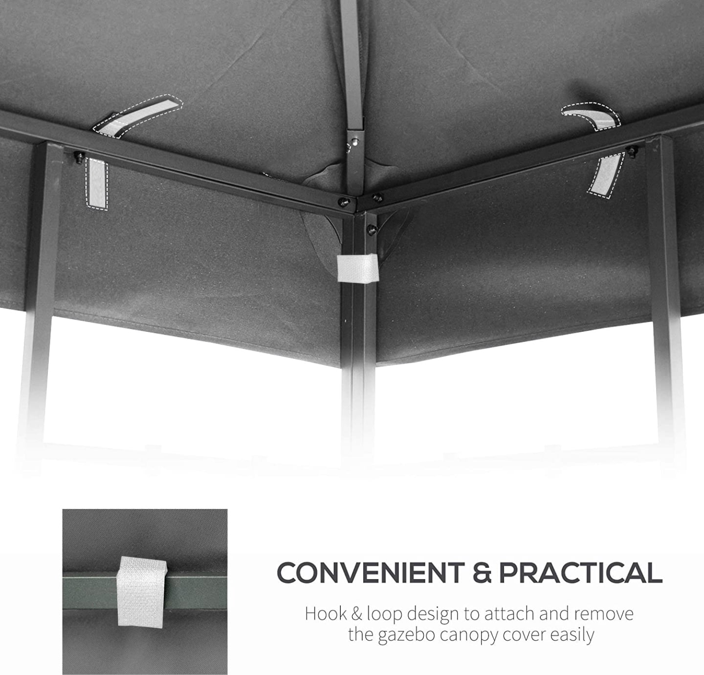 10x10 Replacement Gazebo Cover, Double Roof Gazebo Top with Net, UV Resistant & Waterproof Outdoor Gazebo Canopy for Garden Patio Lawns Parties, Gray