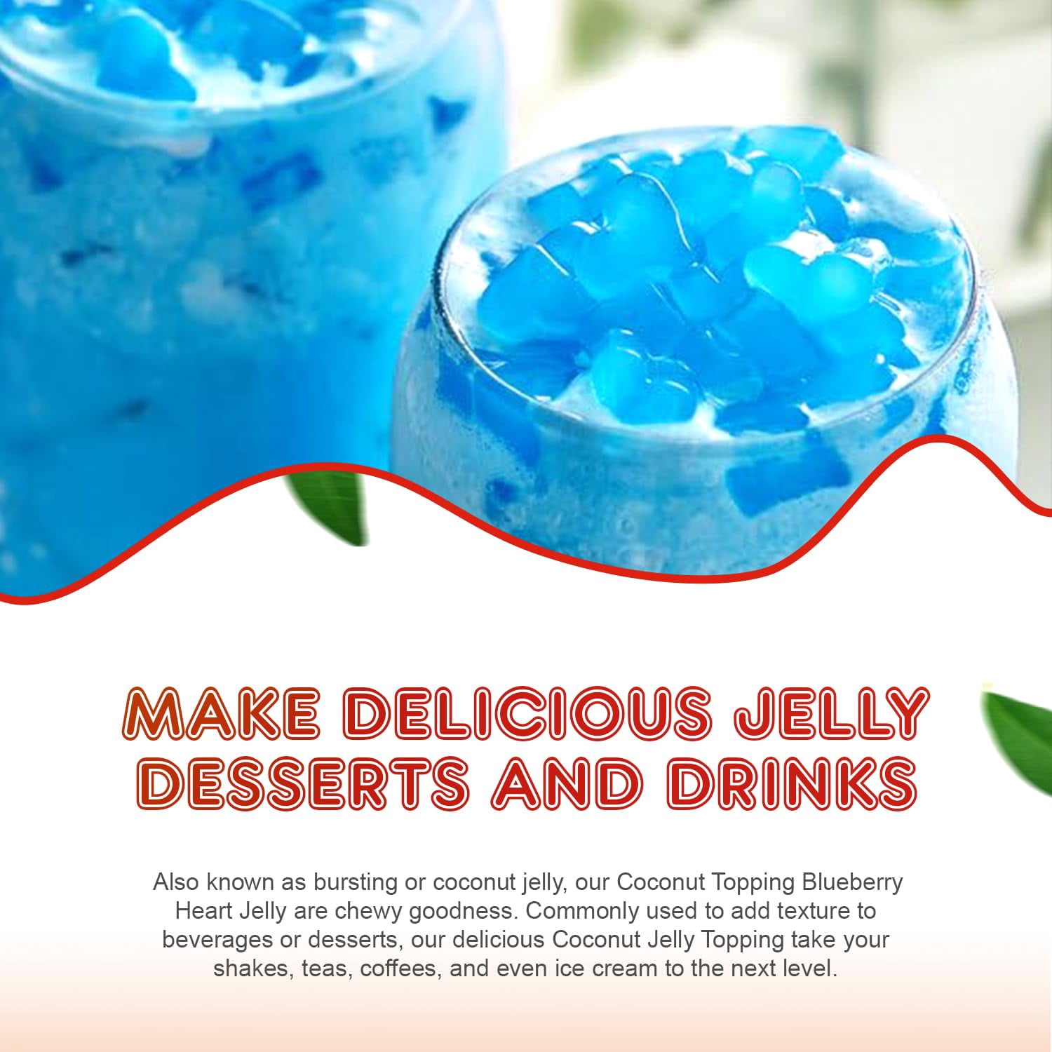 Fanale Coconut Jelly Topping nata de coco for Boba Tea (Blueberry Heart Shaped, |6.6 lb| ) Pack of 4