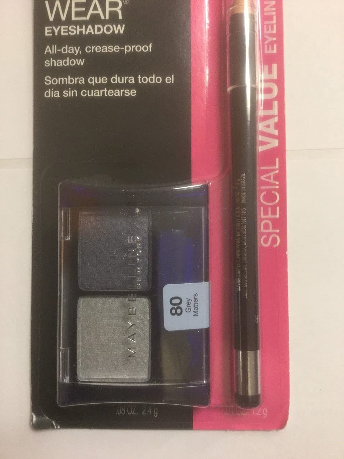 SPECIAL VALUE MAYBELLINE EYESHADOW EXPERT WEAR DUO GREY MATTERS WITH EBONY BLACK EYELINER.