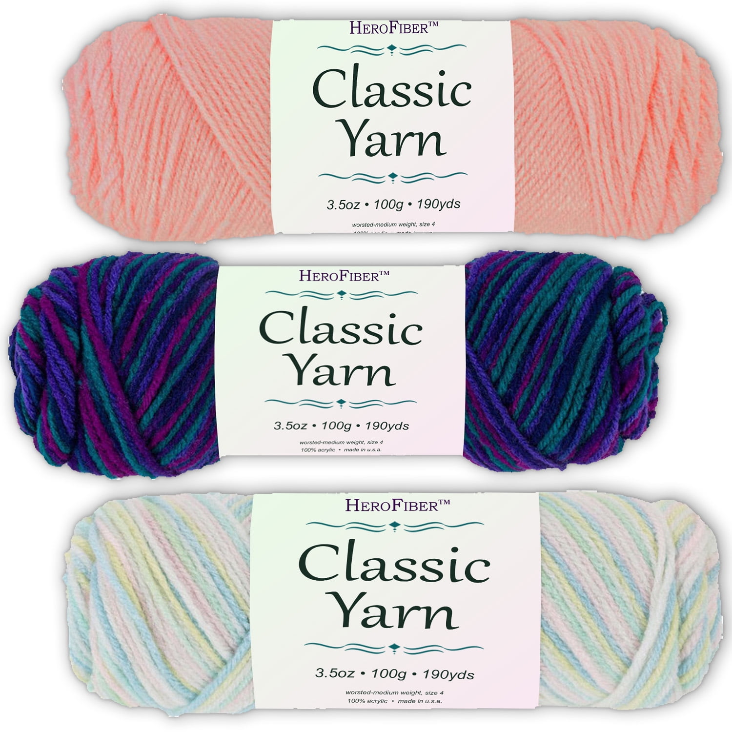 Soft Acrylic Yarn 3Pack, 3.5oz / ball, Pink Lily + Blend Gemstone