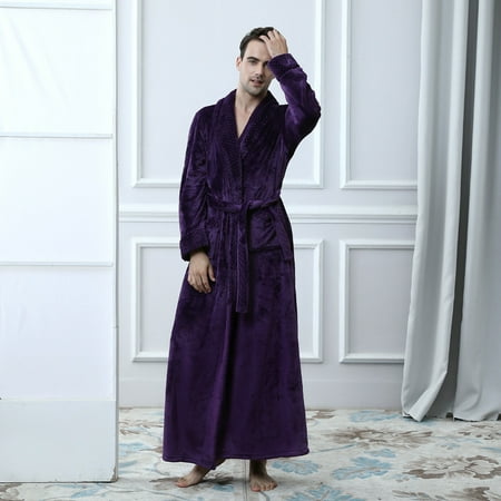 

XIAOFFENN Mens Solid Thicken Velvet Robe Bathrobe Gown Pajamas Sleepwear Pocket Waistband
