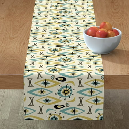 

Cotton Sateen Table Runner 90 - Mid Century Shapes Diamonds Retro Geometric 1950S Fifties Tiki Print Custom Table Linens by Spoonflower