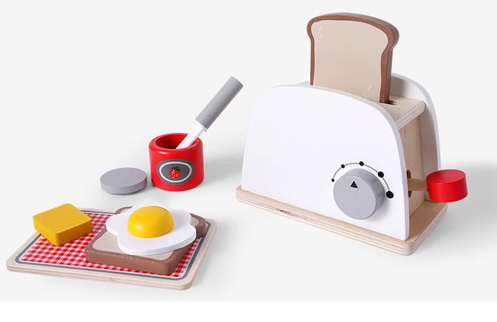 Wooden Simulation Pop-Up Toaster Playset With Dial To Indicate The Size Setting 