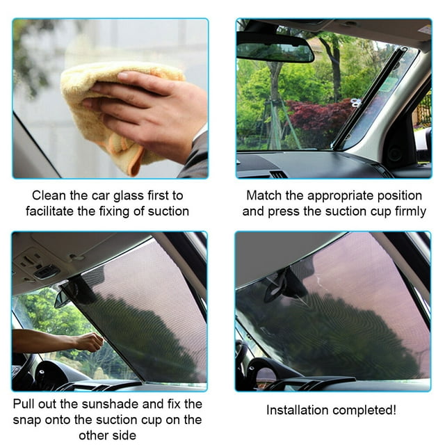 2pcs Car Sunshade Curtain Retractable Front/Back Windshield Sun Block Cover Windscreen Sunscreen Cars Accessories Black 40*60