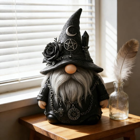 Gothic Wizard Gnome Resin Figurine - Mini Dwarf Doll Sculpture Mystical Desktop Ornament for Home Office Bedroom Study Table Art Decor
