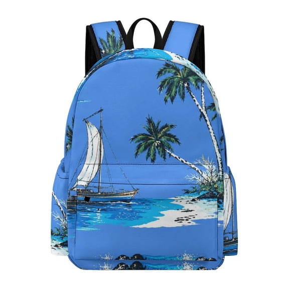 BCIIG Vintage Sailboat Coconut Palm Tropical Ocean Seamless Pattern Printed Oxford Backpack, Large Capacity Laptop Backpack, Water Resistant, Travel Daypack for College Work Commuting Adults, 42x30x