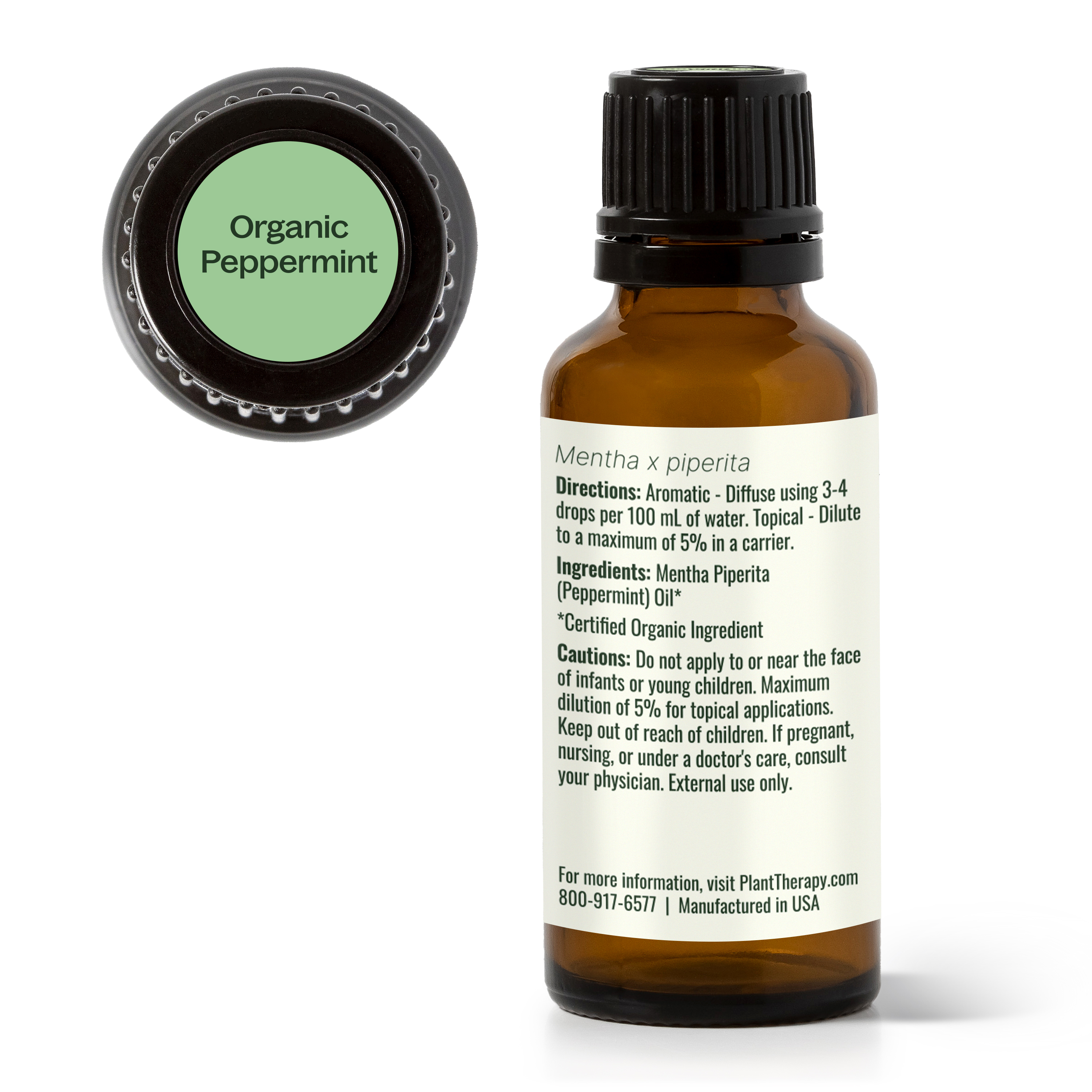 Plant Therapy Organic Peppermint Essential Oil, 100% Pure, USDA Certified Organic, for Diffusion, Skin, Hair, 30 mL (1 oz)