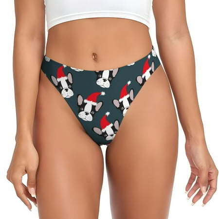 Qokaie Christmas Hat Cute Puppy A Printed Women s Cotton Thong Underwear  Sexy Breathable Panties G-string-X-Small