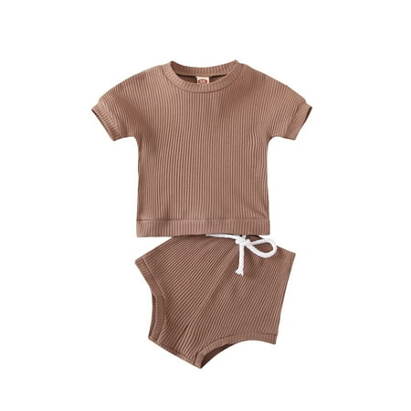 

IROINNID Infant Girl s Solid Ribbed Stitch Tops Shorts Outfits Set