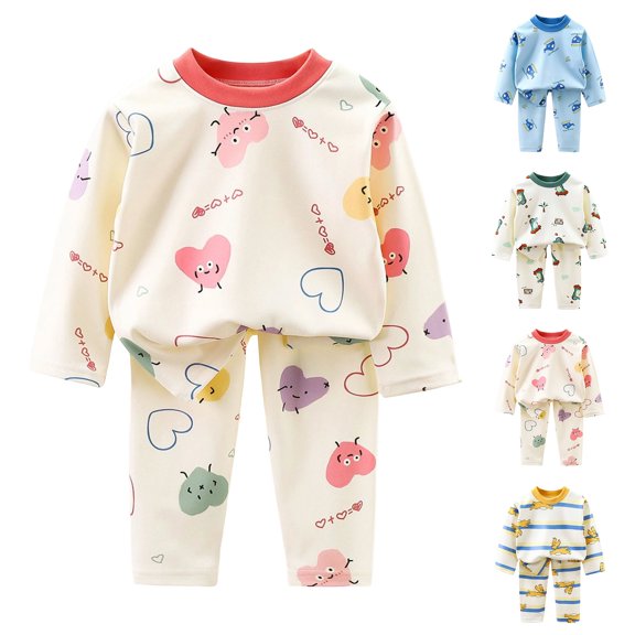 Bovxnpu Boys Girls Sleepwear Set Print Fleece Warm Long Sleeve Top and Pants Homewear Outfits