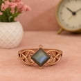 thumbnail image 4 of 5mm Square Shape Natural Labradorite 925 Silver Rose Vermeil Celtic Women Valentines Day Gifts Ring, 4 of 7