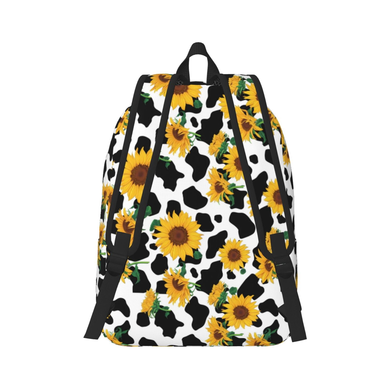 Rateoe Cute Cow Print Sunflower A Pattern Durable Canvas Backpack for Men & Women – Stylish & Lightweight – Adjustable Straps, Multiple Pockets – Fits 15-17 Inch LaptopsSmall