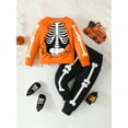 thumbnail image 2 of Wassery Kids Boys Girls 2Pcs Halloween Outfits Halloween Festival Costume Long Sleeve Skeleton Print Sweatshirt + Pants Set Toddler Fall Clothes 2-7 Years, 2 of 9
