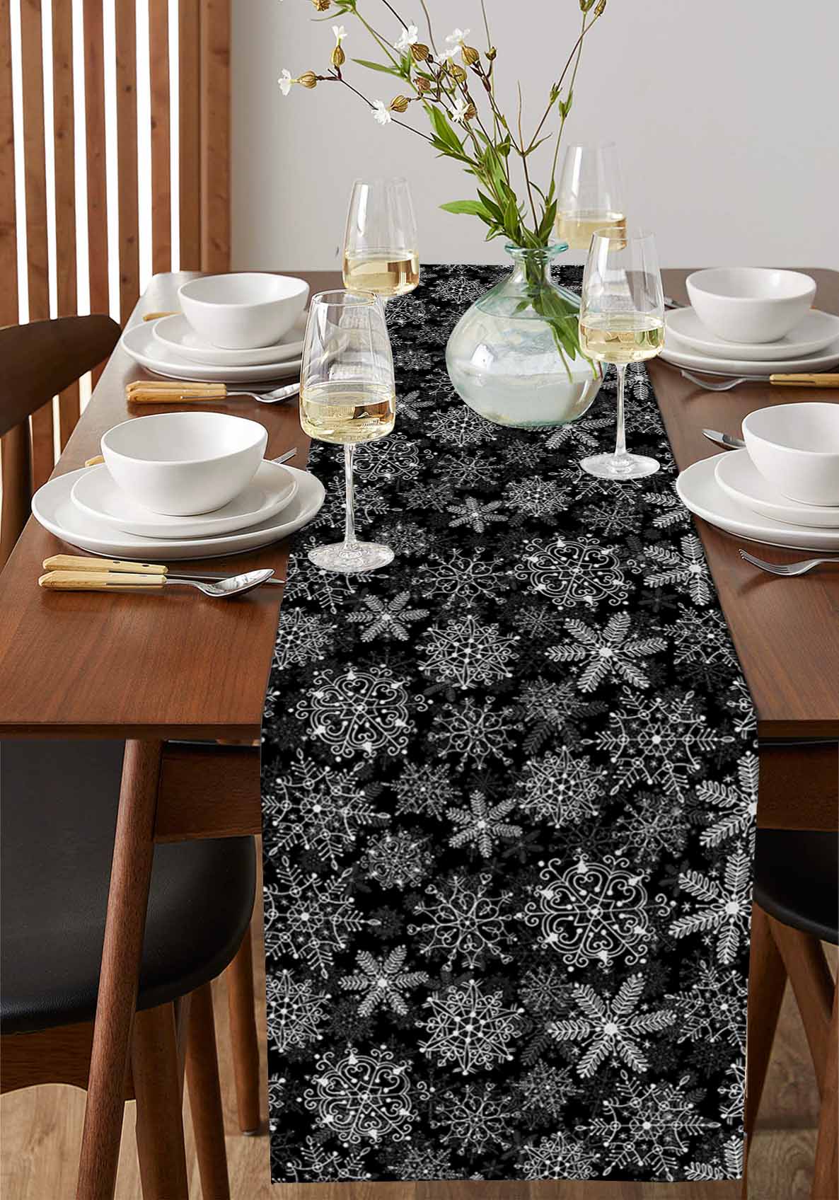 Black Snowflake Christmas Burlap-Cotton Table Runner 36 Inches Long,Xmas Snowflake Vintage Farmhouse Table Runners,Outdoor Dining Tablecloths Decor for Baby Shower Party Wedding 13x36