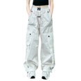 thumbnail image 1 of TZEWGL Spring Summer Solid Cool Street Style Hip Hop Pants With Pocket For Kids Active High Waisted Drawstring Loose Fit Pants For Girls size 5-6T, 1 of 6