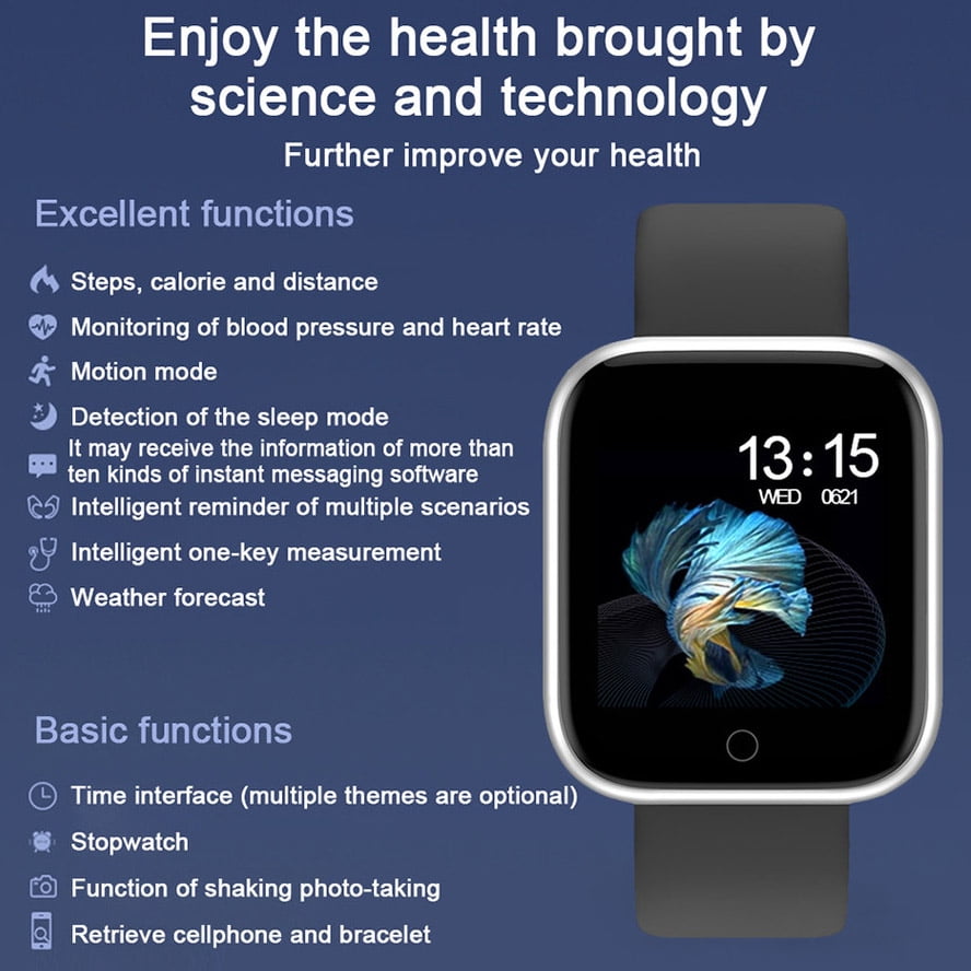 P70 Smart Watch Blood Pressure Measurement Heart Rate Monitor Fitness Bracelet Watch Women Men Smartwatch Support IOS Android Silver Walmart