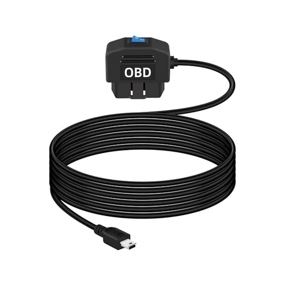 YJJSKEJI OBD Power Cable Dash Camera, OBD2 to Mini USB Adapter with Switch Button 24 Hours Surveillance and Acc 2 Mode 11.5FT, for EV Hybrid Fuel Vehicles(Straight Mini USB Black)