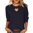thumbnail image 3 of Women's 3/4 Sleeve Crewneck T-Shirt Tops Tees Blouses Basic Casual Daily Wear Work Office Travel Fashion Essential Gift for Women | CSEONE,Navy XL, 3 of 9
