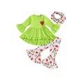 thumbnail image 2 of Kid Girls Fall Outfits Ruffles Long Sleeve TopsSanta Hat 12M 18M 24M 3Y 4Y 5Y  Neckerchief 3Pcs Christmas Clothes Set, 2 of 10