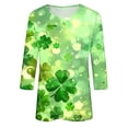 thumbnail image 4 of Diufon T-Shirts de la Saint-Patrick pour Femmes, Grande Taille, Imprimé Trèfle, Manches 3/4, Col Rond, 4 of 5