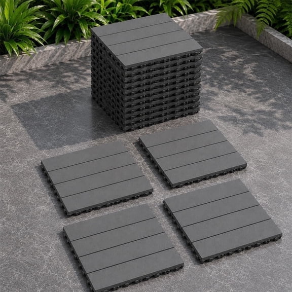 44 Pack Wood Grain Plastic Interlocking Deck Tiles, 12 x 12 in Waterproof PP Outdoor Flooring, Snap Together Patio Tiles, Covers 44 sq ft