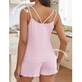thumbnail image 2 of Conjunto de pijama Ekouaer para mujer, camiseta sin mangas y pantalones cortos de punto acanalado, rosa, 2 of 6