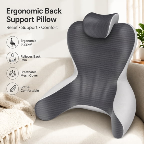 Reading Pillow for Bed, 22 Bed Rest Pillow with Arms, Ergonomic Back Support Cushion for Sitting Up, Working, Gaming, Watching TV, Grey/Dark Grey