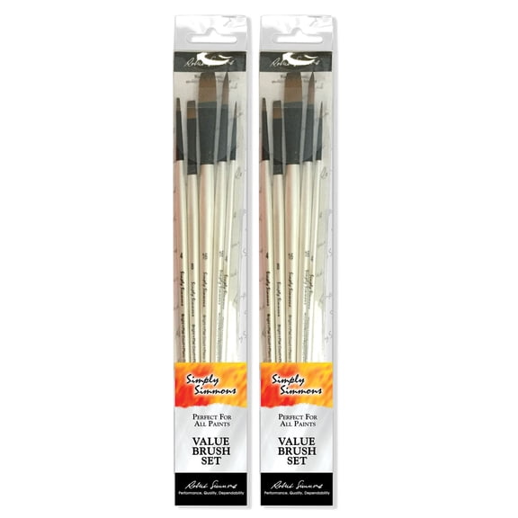 Daler-Rowney Simply Simmons Brush Set, Synthetic Bristles, Long Handle Acrylic & Oil Paintbrush, White, 5 Pieces Per Set, 2 Sets