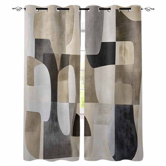 Black Brown Geometric Blackout Curtains 39 Inches Long,Thermal Insualted Grommet Curtains & Drapes,Modern Abstract Textured Room Darking Curtains for Living Room Bedroom Windows 2 Panels 27.5"W x39"L