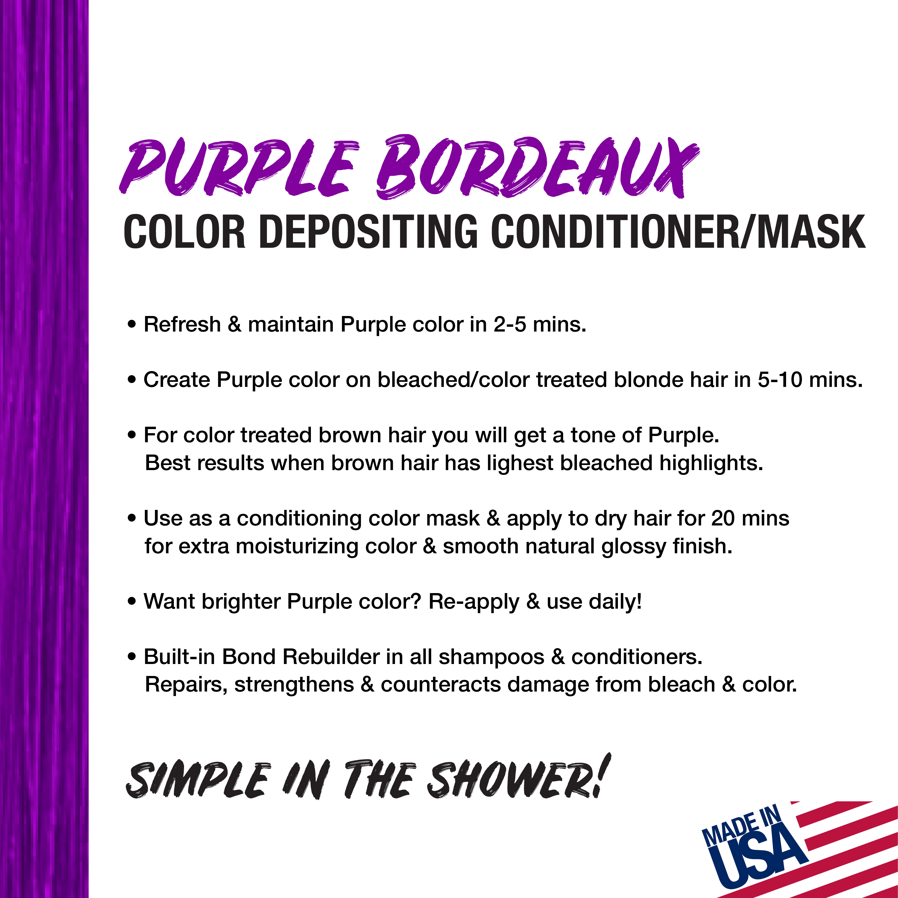 No Fade Fresh Color Depositing Conditioner with BondHeal Bond Rebuilder, Plant-Based, Vegan, Cruelty-Free 6.4 oz - Purple Bordeaux Hair Color Mask