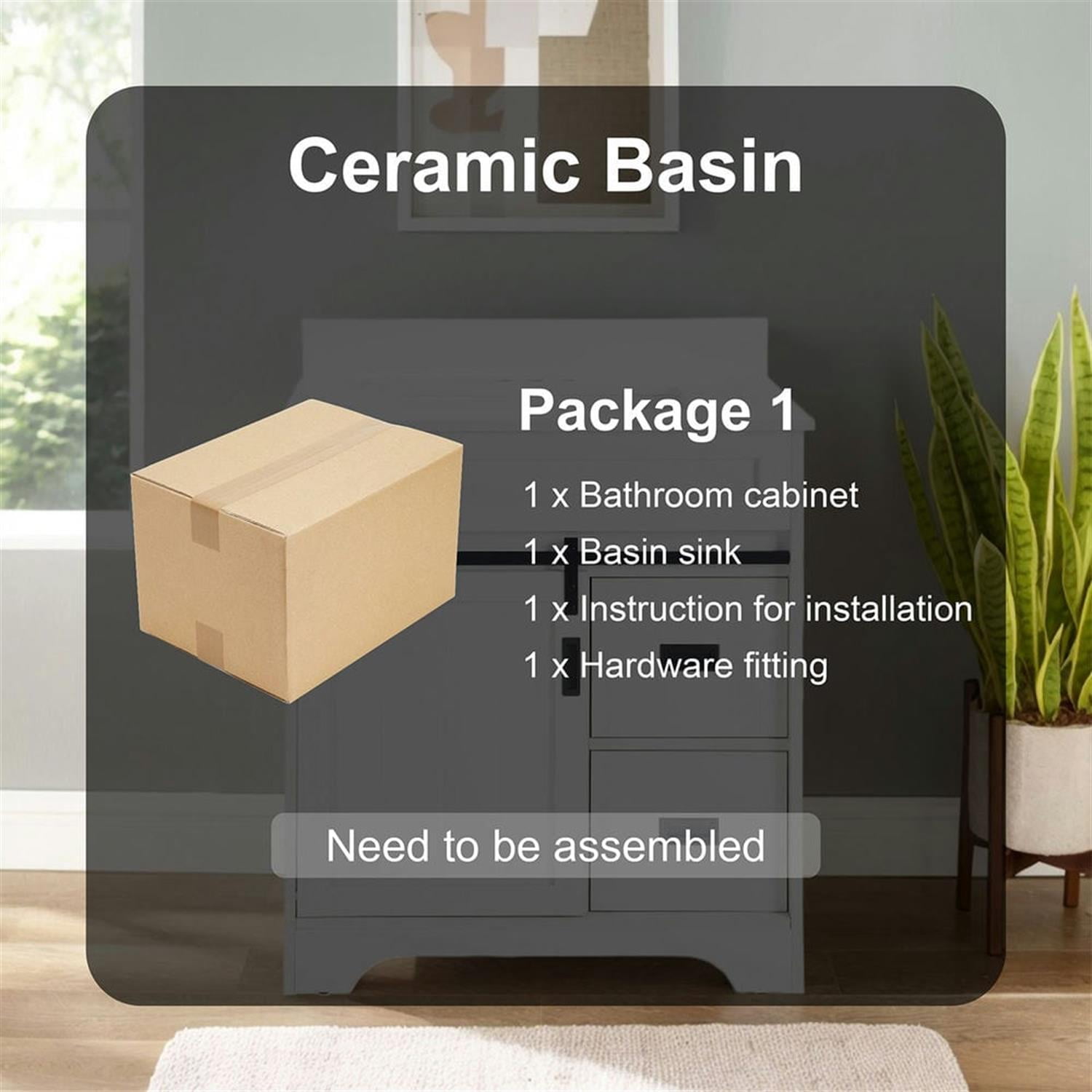 Demi Bonn 30" Freestanding Bathroom Vanity with Single Sink Combo, Farmhouse Undermount Bathroom Vanities Cabinet with Sliding Barn Doors and 2 Drawers, White