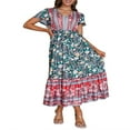 thumbnail image 3 of Robe Longue Femme Manches Courtes Col en V Robe Fleurie avec Ceinture, 3 of 8