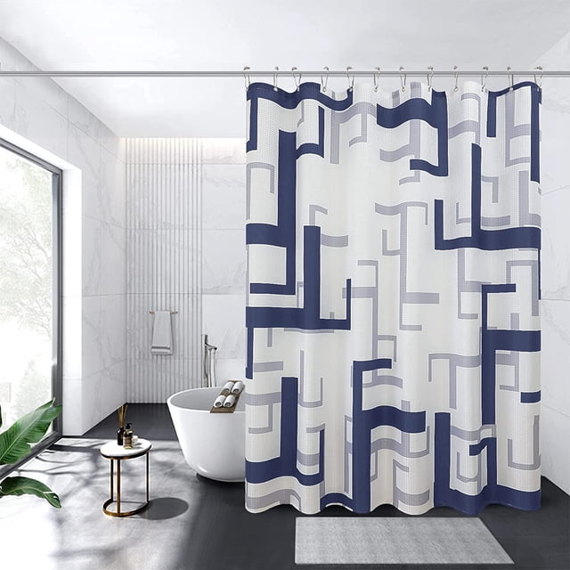 Shower Curtain Dark Blue,Modern Geometric Shower Curtain, Waterproof Shower Curtain and Bath Curtain for Bathroom, Textured Fabric Shower Curtain Set with 12 Hooks, Machine Washable,Very Peri