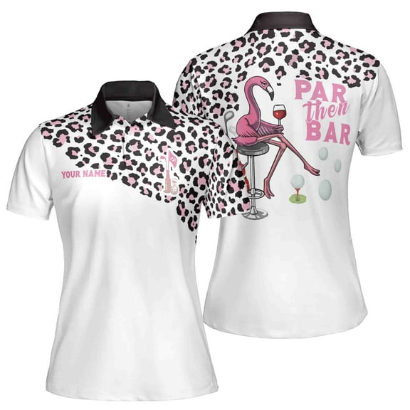 Custom Name Par Then Bar Leopard Flamingo Women 3D Polo Shirt Size S-5XL
