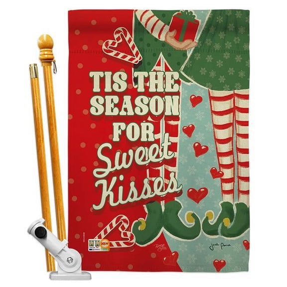 Breeze Decor BD-XM-HS-114199-IP-BO-D-US18-WA 28 x 40 in. Season Sweet Kisses Winter Christmas Impressions Decorative Vertical Double Sided House Flag Set & Pole Bracket Hardware