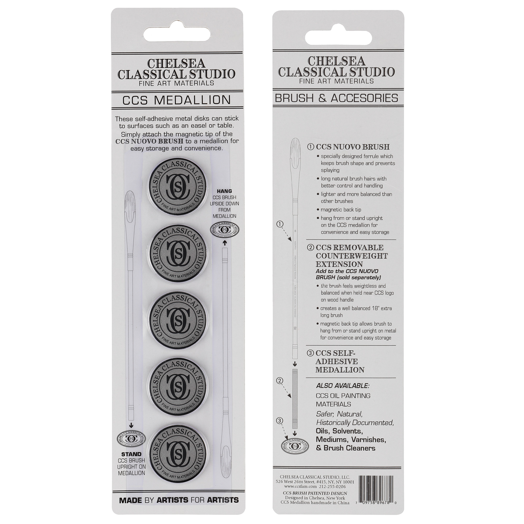Chelsea Classical Studio Nuovo Long Handle Professional Paint Brush - Metal Medallions 5-Pack