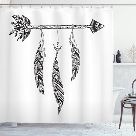 Ambesonne Feather Shower Curtain, Bohemian Arrow Design, 69"Wx75"L, Black and White