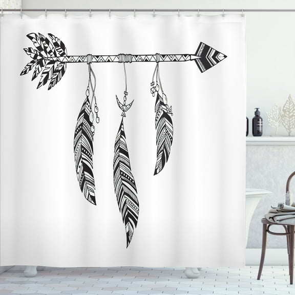 Ambesonne Feather Shower Curtain, Bohemian Arrow Design, 69"Wx70"L, Black and White