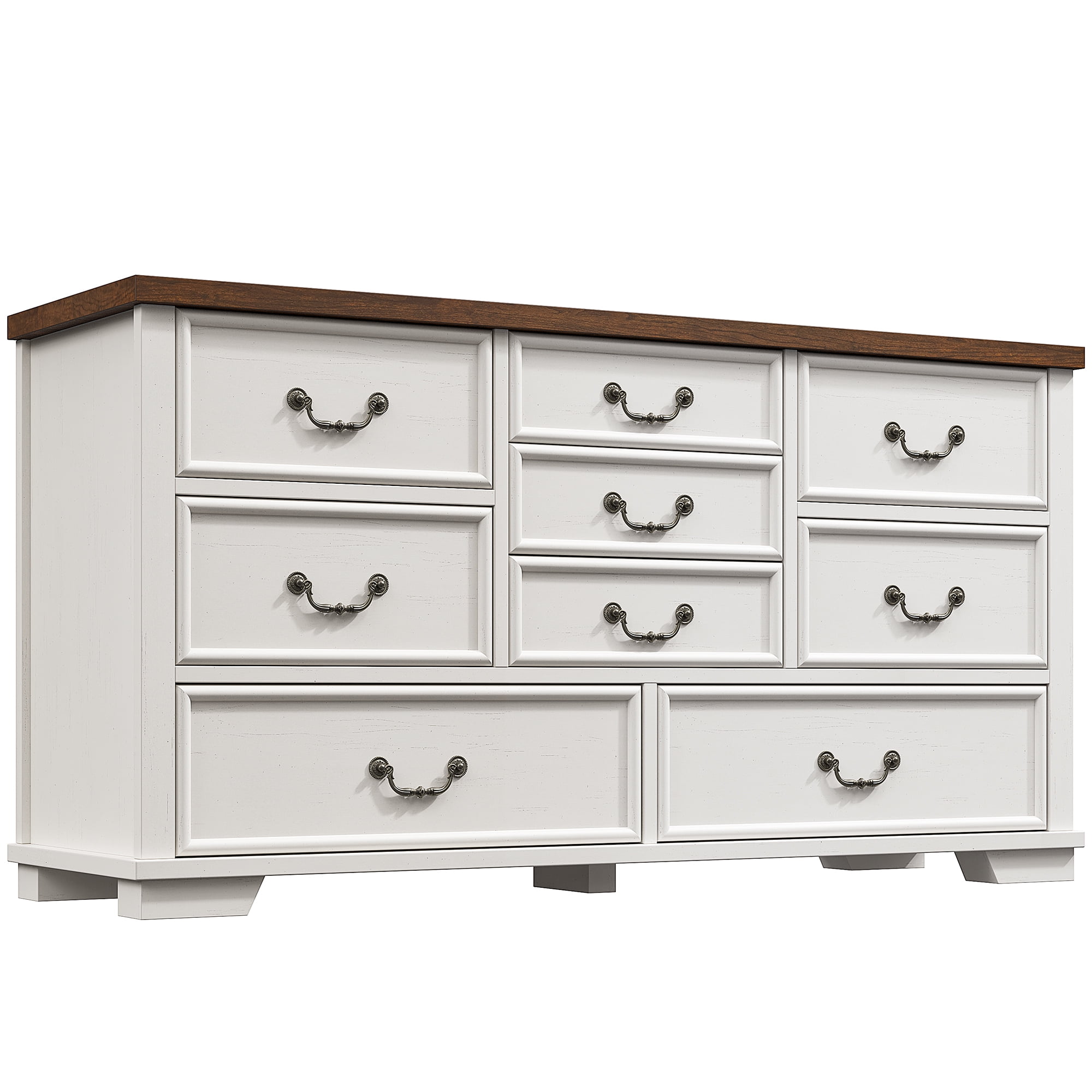 EnHomee Wood Dressers for Bedroom with 9 Drawers White Dresser Chest of Drawers for Living Room
