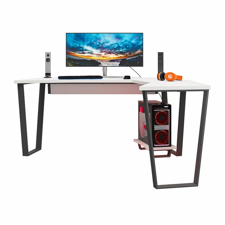 NTense Maxed Gaming L Desk with CPU Stand White Walmart