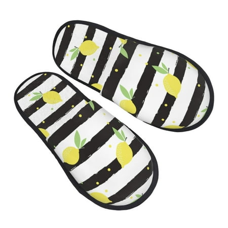 

Bingfone Lemon House Slippers For Women Men With Soft Rubber Sole Slip On For Indoor/Outdoor-Large
