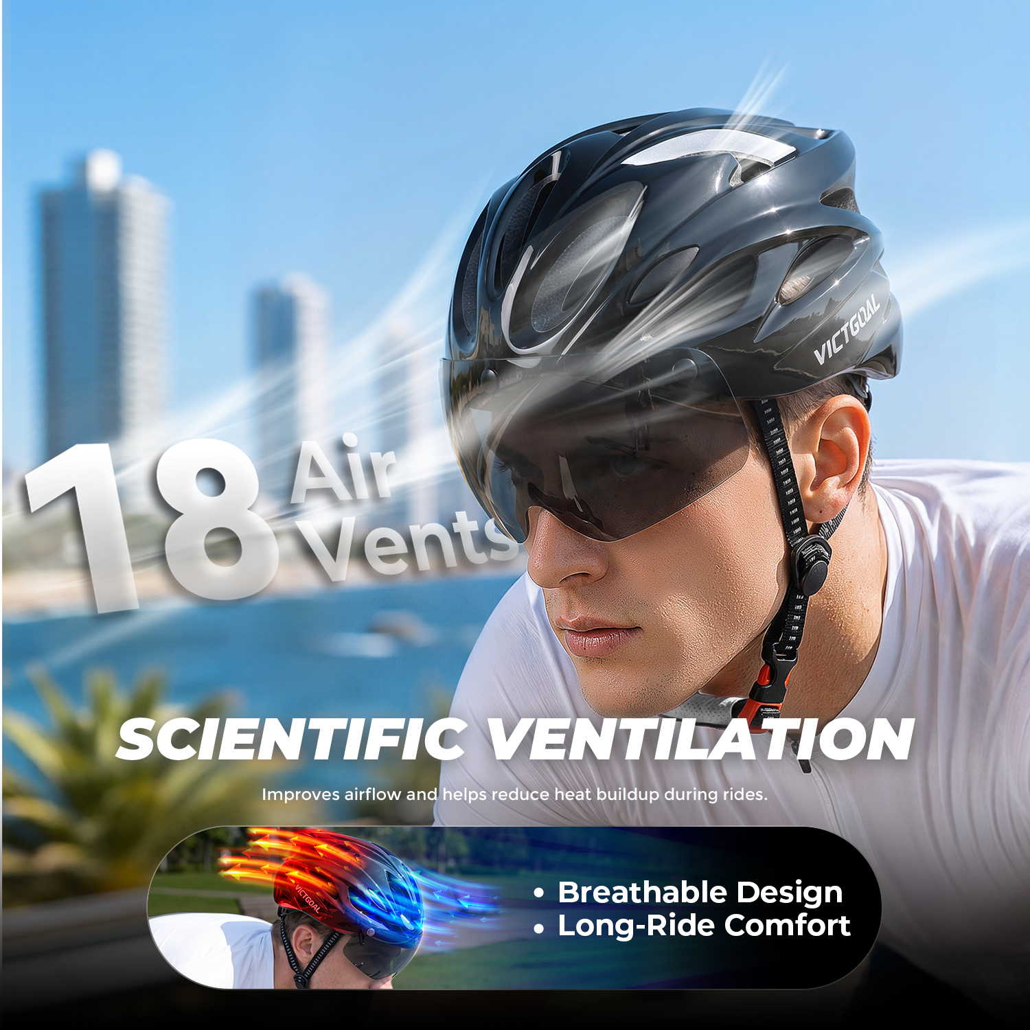 VICTGOAL Adult Bike Helmet with Light and Goggles photo 7