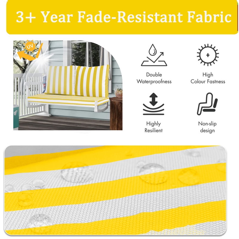 Outdoor Loveseat Cushion Set, Water Resistant chair cushion for patio furniture 48 x 24 inch, Outdoor Sofa replacement Cushions with Ties, Deep Seat Cushions（Bright yellow white）