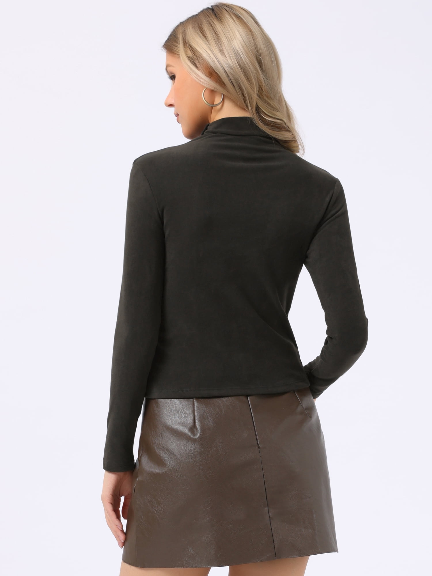 DARING DIVA Women's Turtle Neck Long Sleeve Slim Fit Asymmetric Knit Tops L Dark Grey