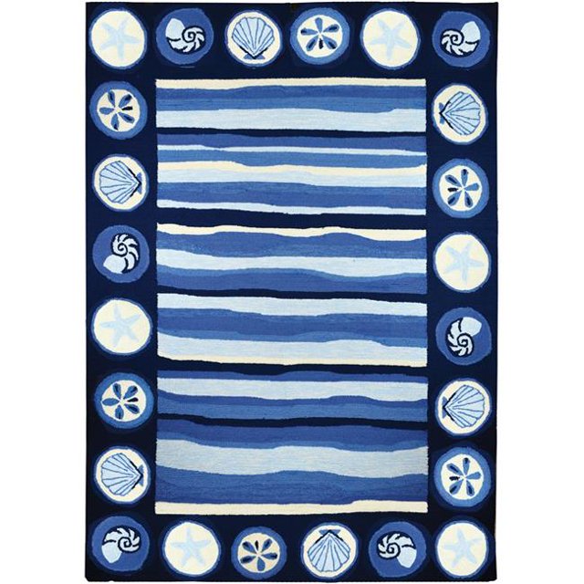 Homefires PP-VE001E 5 x 7 ft. Coastal Stripes And Shells Indoor Outdoor Area Rug, Blue