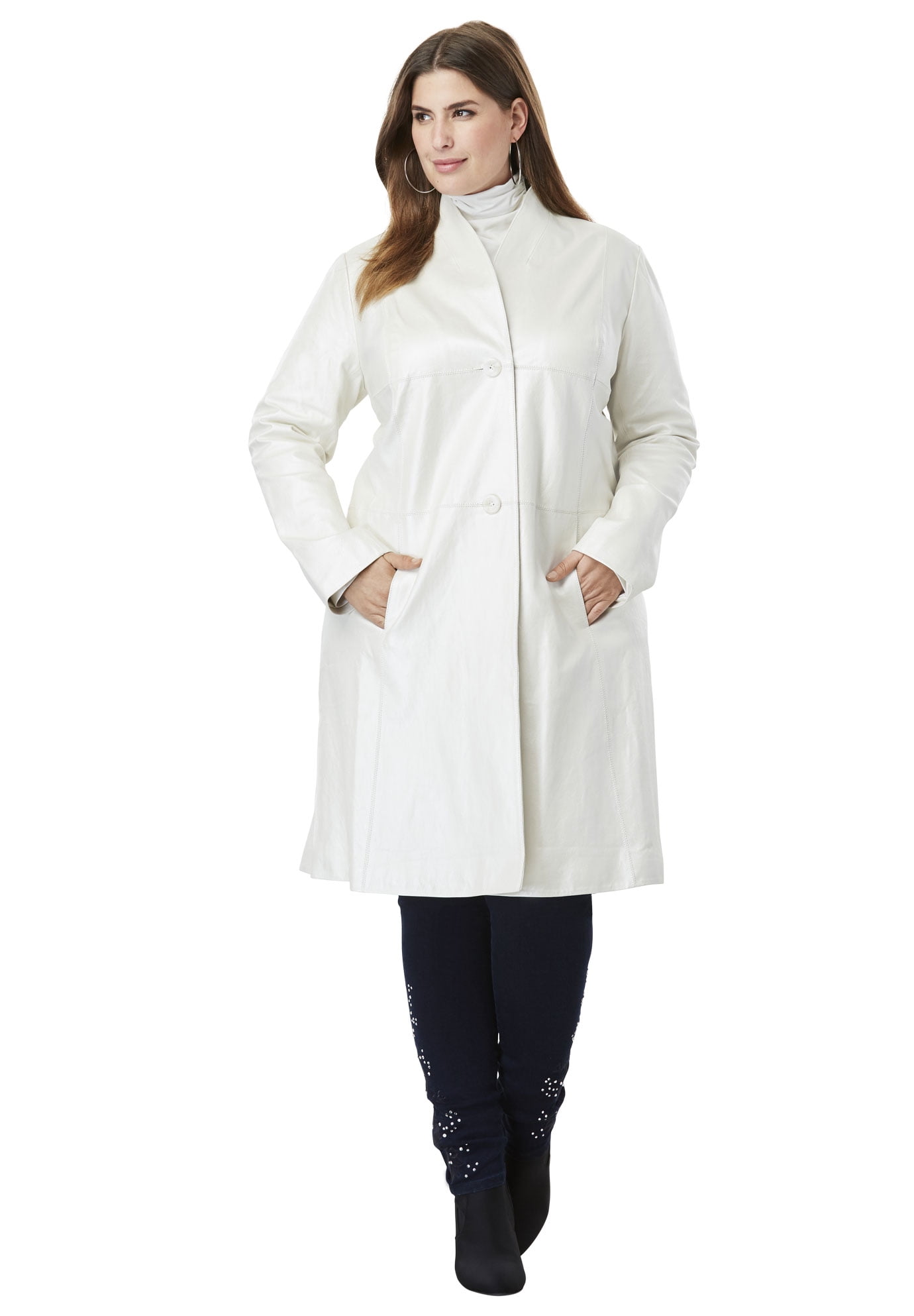 Jessica London - Jessica London Women's Plus Size Leather Swing Coat ...