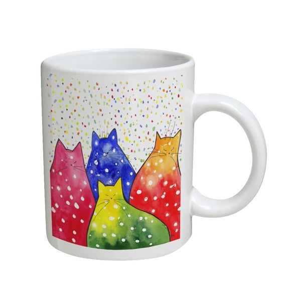 KuzmarK Coffee Cup Mug 11 Ounce -  Fiesta Polka-Dot Kitties Abstract Cat Art by Denise Every
