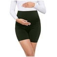 thumbnail image 2 of Crunowin Women's Maternity Shorts, Solid Color Belly Lift & With Pockets High-Waisted Workout Shorts Army Green XXL, 2 of 5